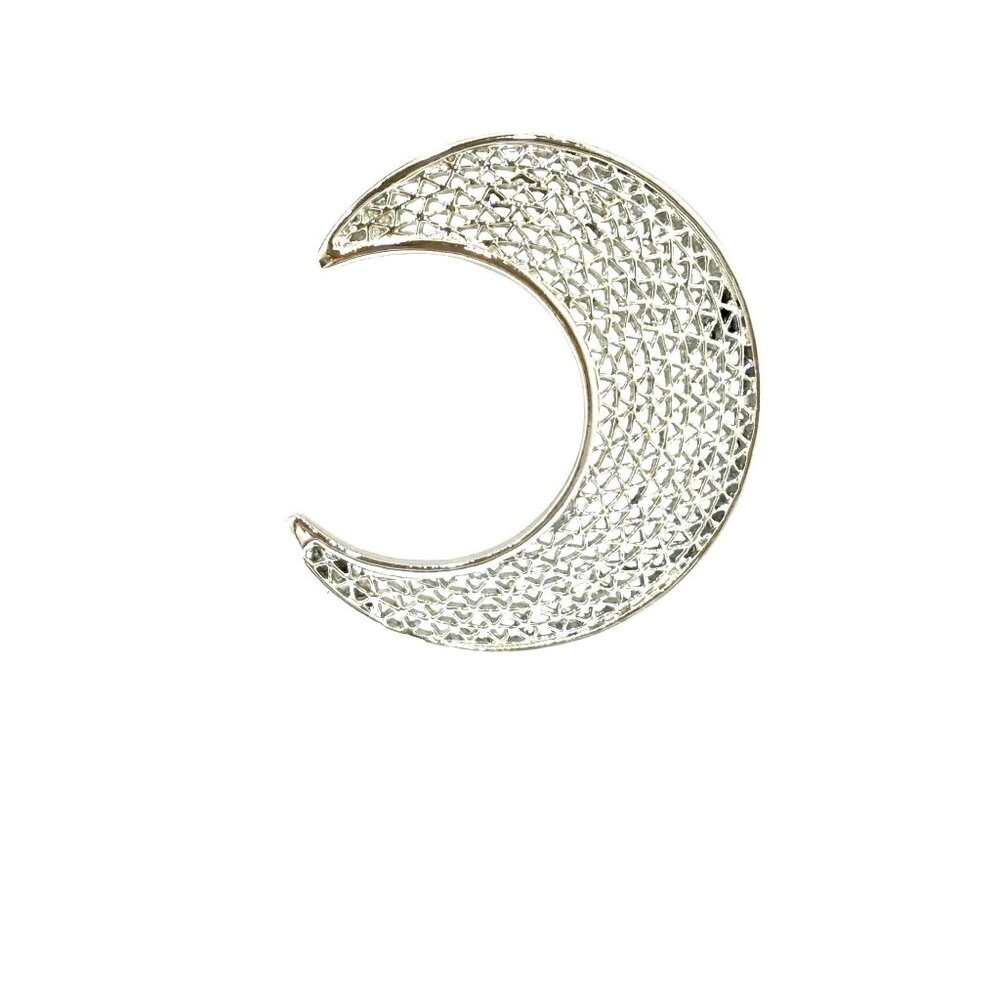 Sara Coventry MARKED  Silver-Tone Crescent Moon Brooch With Lattice Design